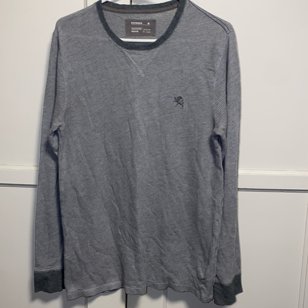 Express Medium Gray Long Sleeve Thermal Ribbed Sweatshirt